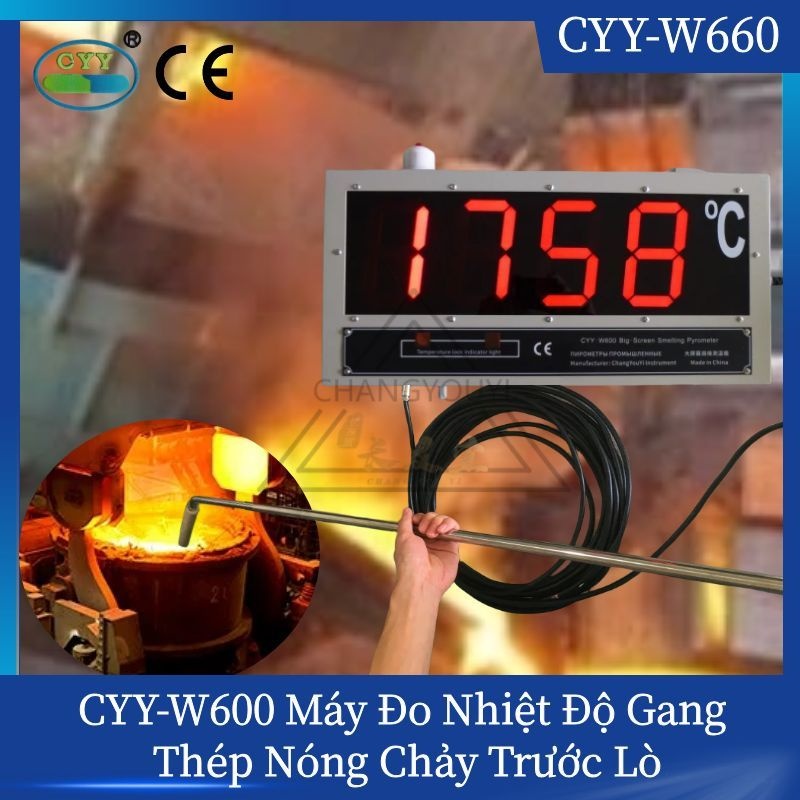 CYY-W600 Máy Đo Nhiệt Độ Kim Loại Nóng Chảy Màn Hình Lớn | Pyrometer Luyện Kim